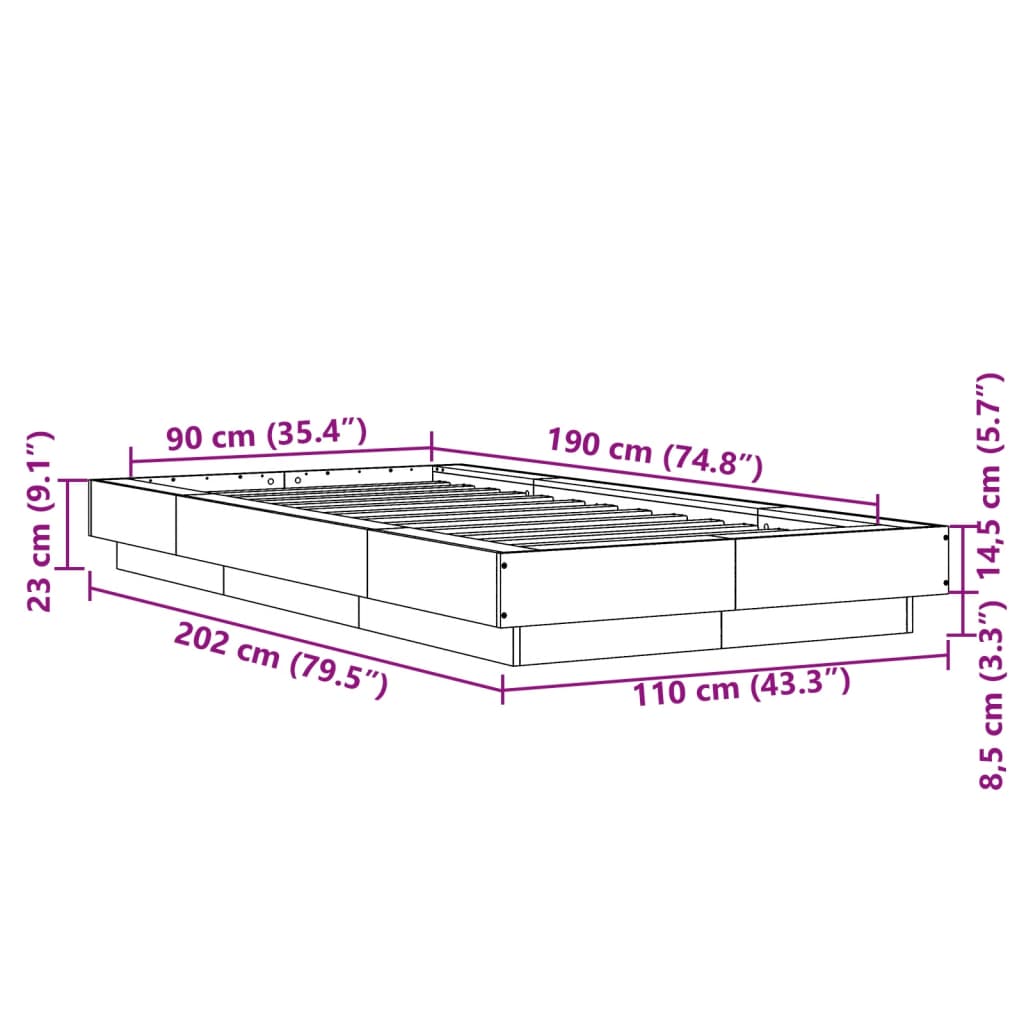 Sengeramme hvit 90x190 cm konstruert tre
