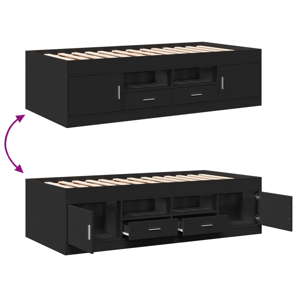 Dagseng med skuffer uten Madrass svart 90x190 cm