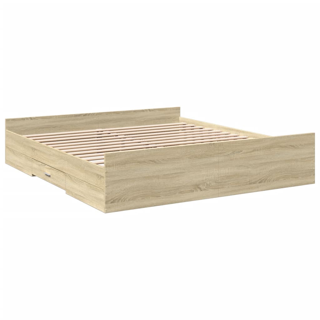 Sengeramme med skuffer sonoma eik 200x200 cm konstruert tre