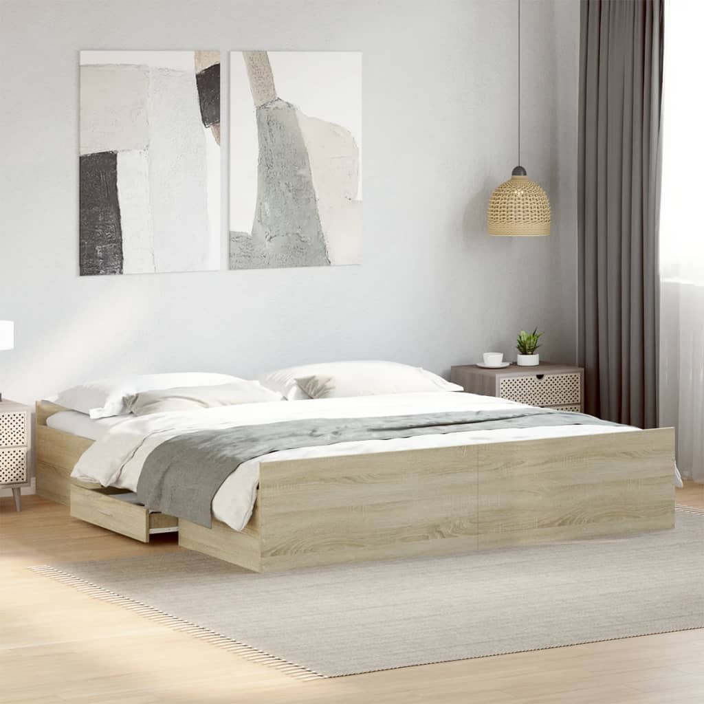 Sengeramme med skuffer sonoma eik 200x200 cm konstruert tre