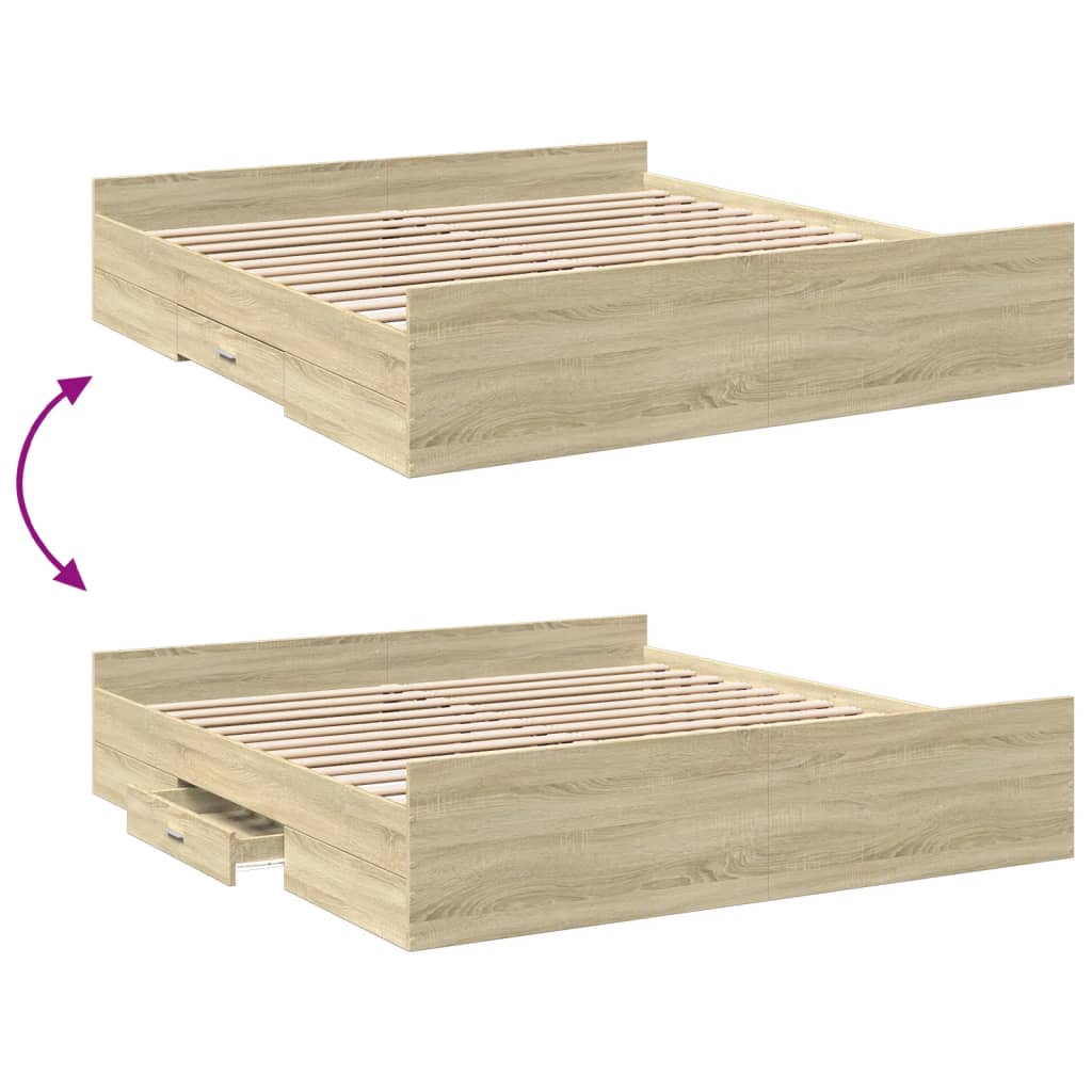 Sengeramme med skuffer sonoma eik 200x200 cm konstruert tre