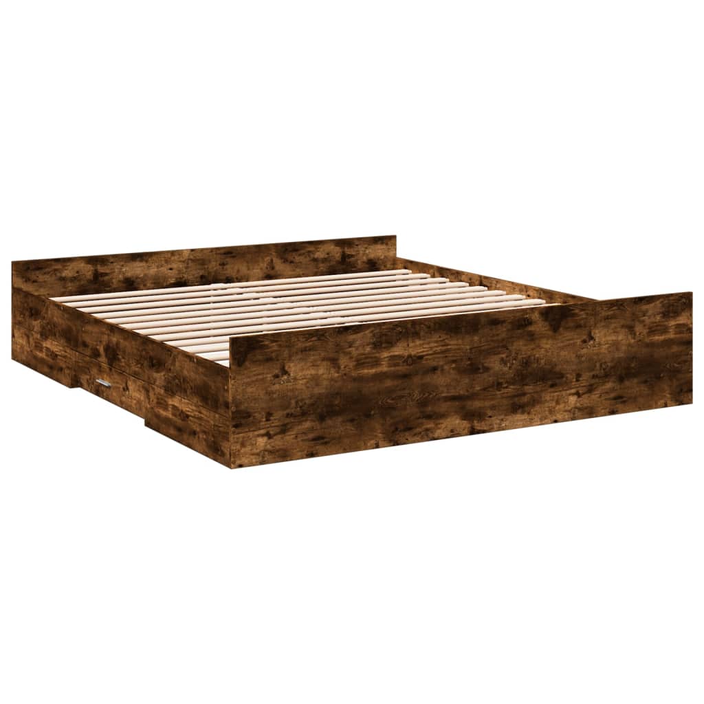 Sengeramme med skuffer røkt eik 200x200 cm konstruert tre