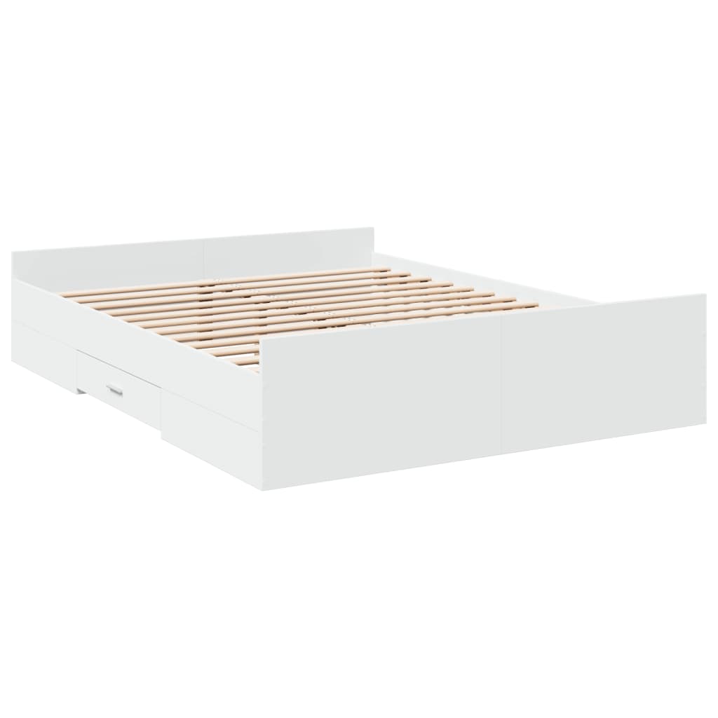 Sengeramme med skuffer hvit 160x200 cm konstruert tre