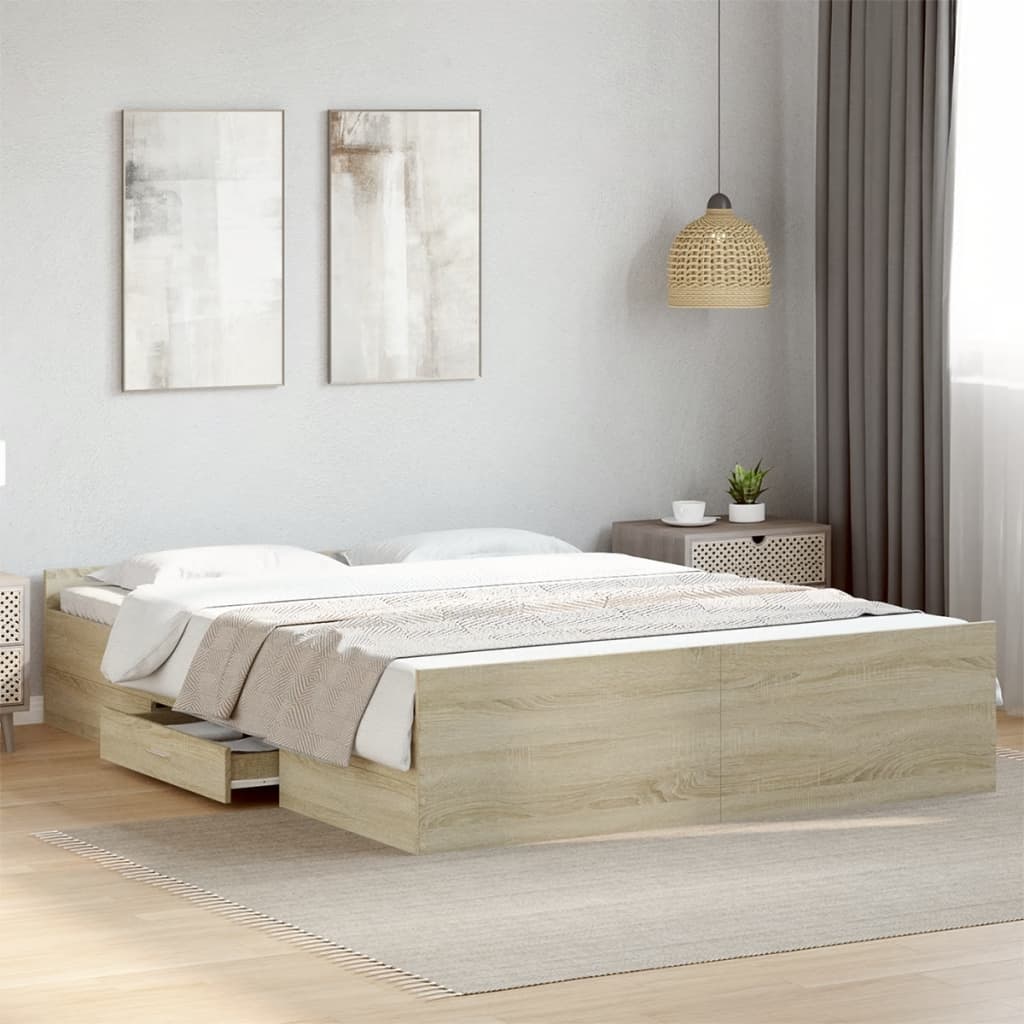 Sengeramme med skuffer sonoma eik 150x200 cm konstruert tre