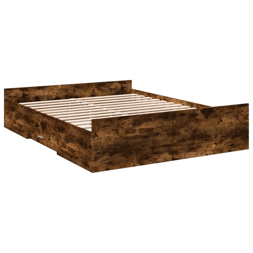 Sengeramme med skuffer røkt eik 150x200 cm konstruert tre