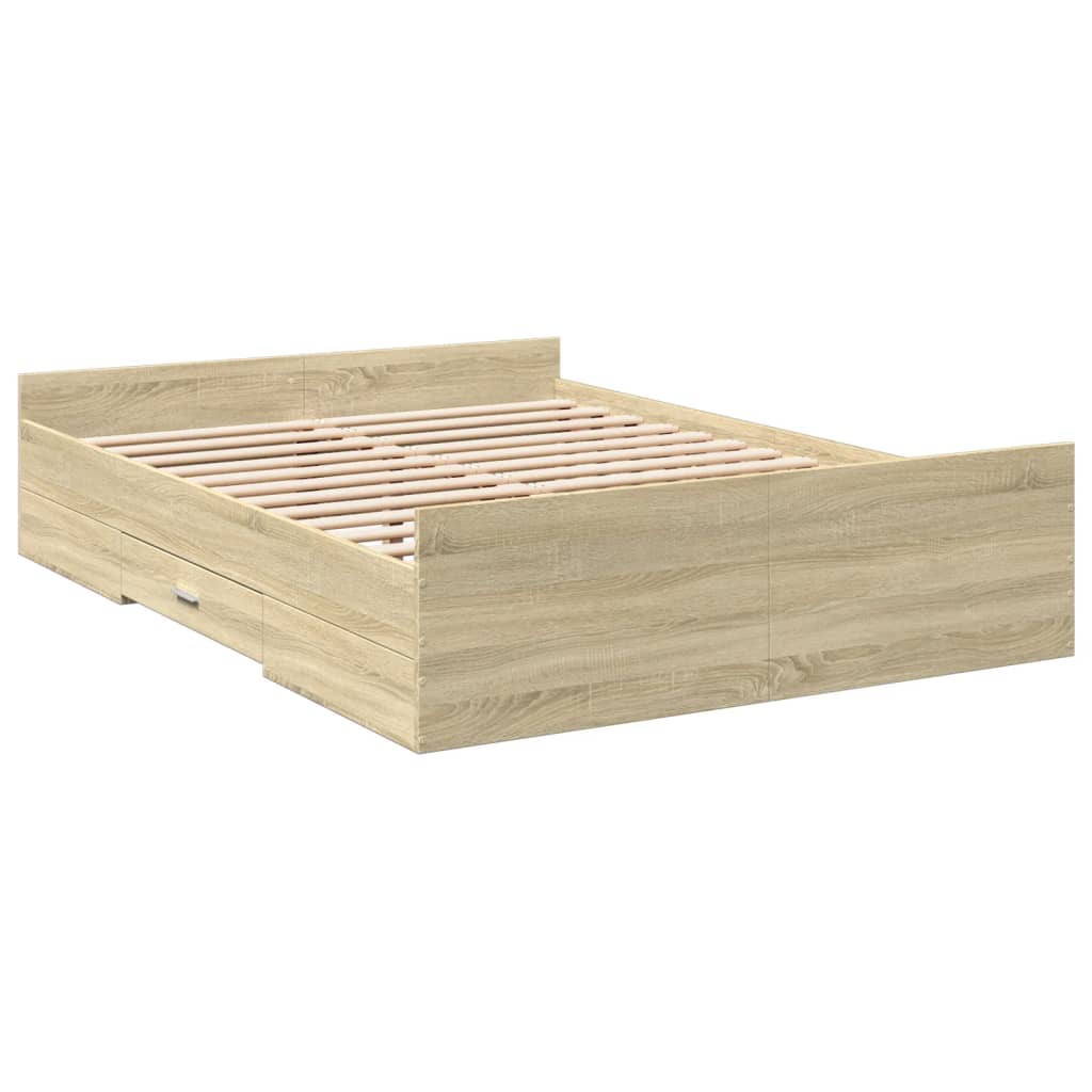 Sengeramme med skuffer sonoma eik 120x190 cm konstruert tre