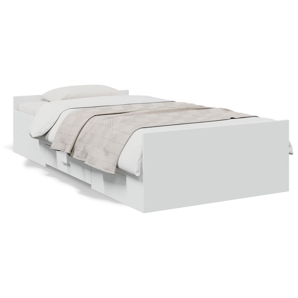 Sengeramme med skuffer hvit 100x200 cm konstruert tre