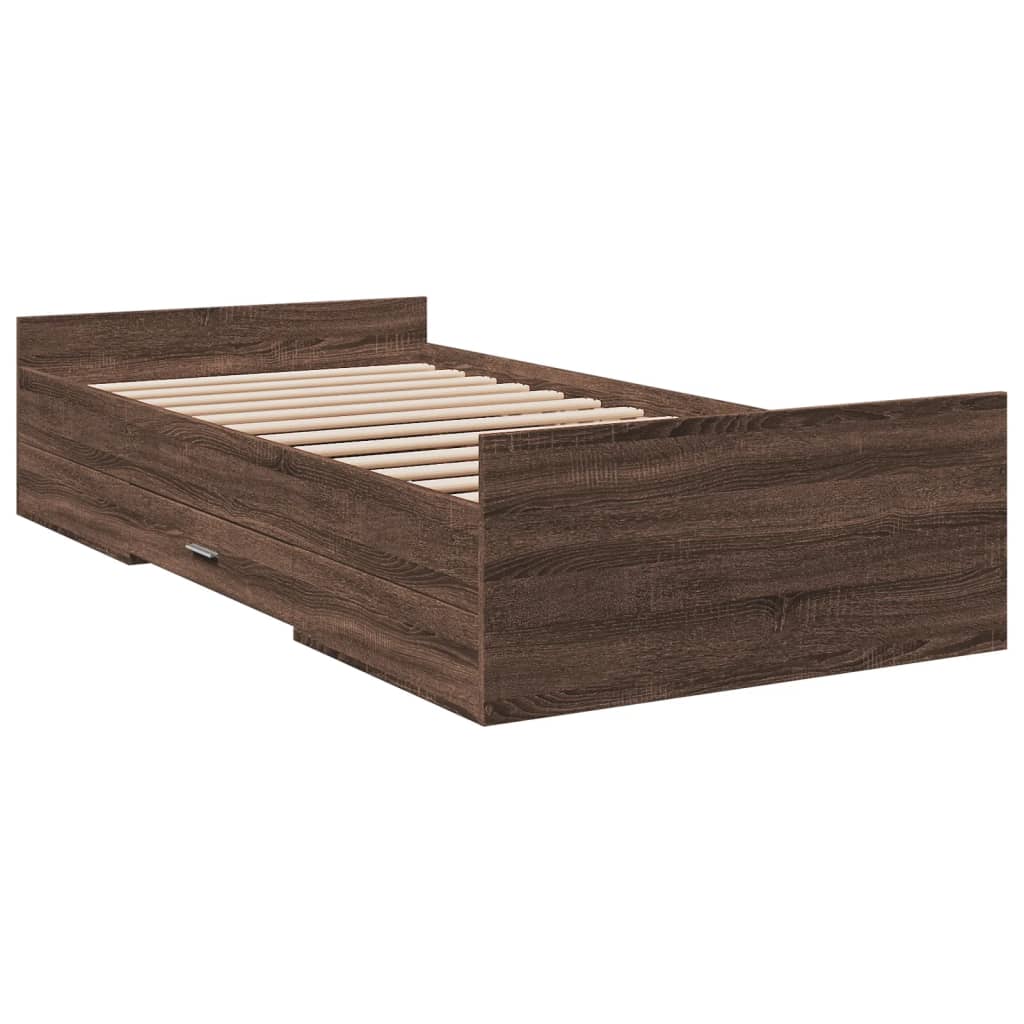 Sengeramme med skuffer brun eik 100x200 cm konstruert tre