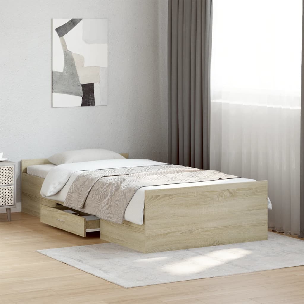 Sengeramme med skuffer sonoma eik 90x200 cm konstruert tre