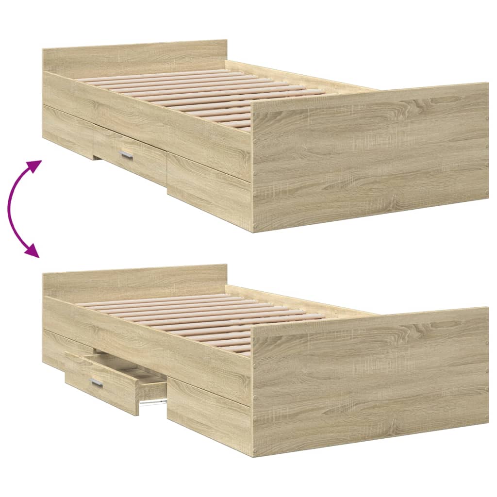 Sengeramme med skuffer sonoma eik 75x190 cm konstruert tre