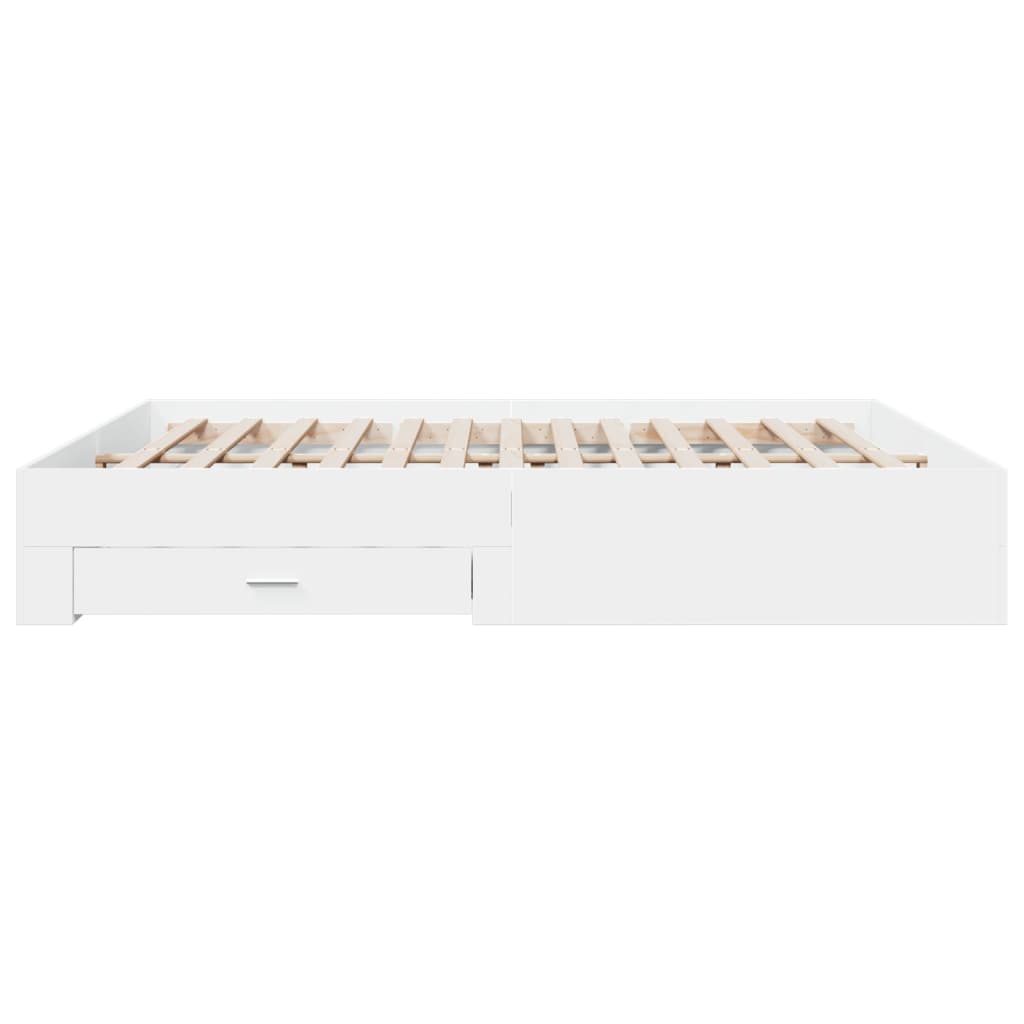 Sengeramme med skuffer hvit 200x200 cm konstruert tre
