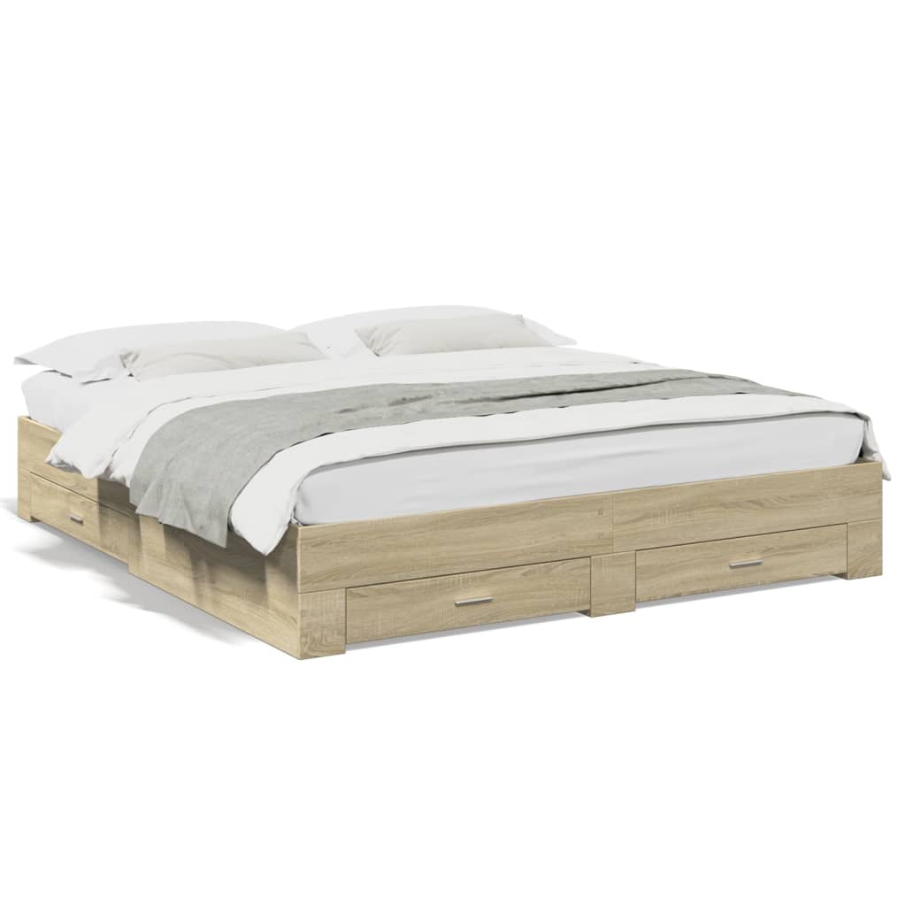 Sengeramme med skuffer sonoma eik 200x200 cm konstruert tre