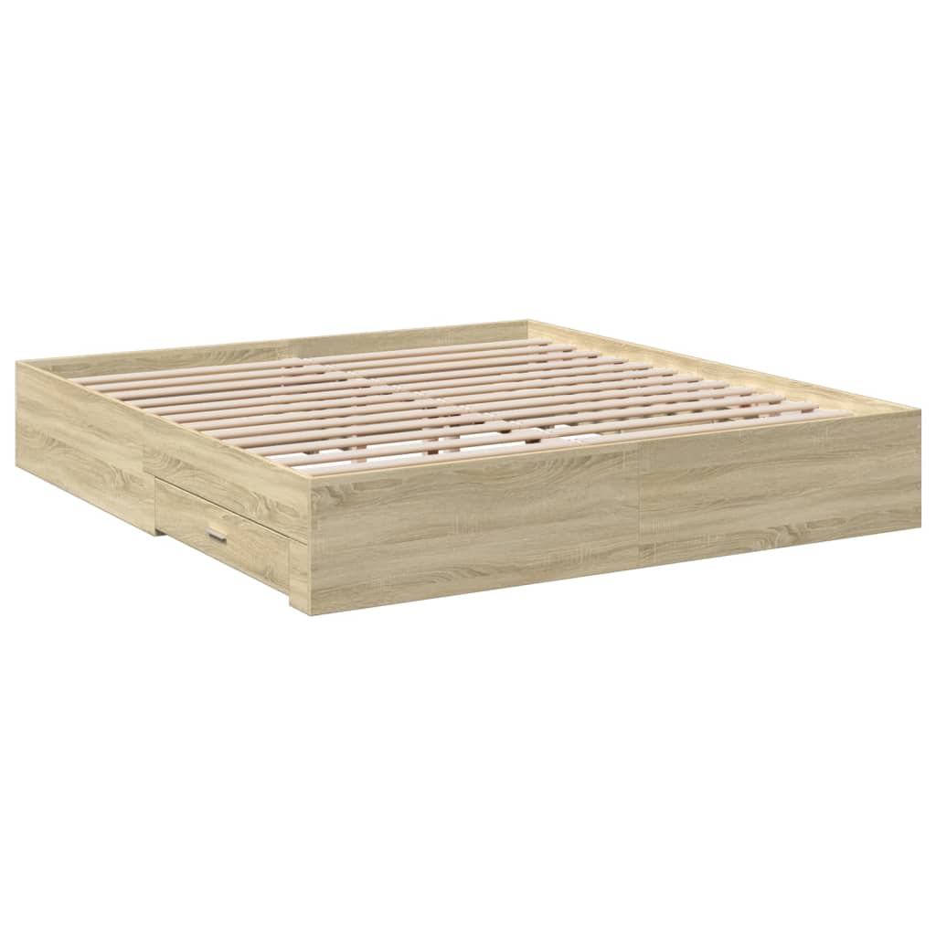 Sengeramme med skuffer sonoma eik 200x200 cm konstruert tre