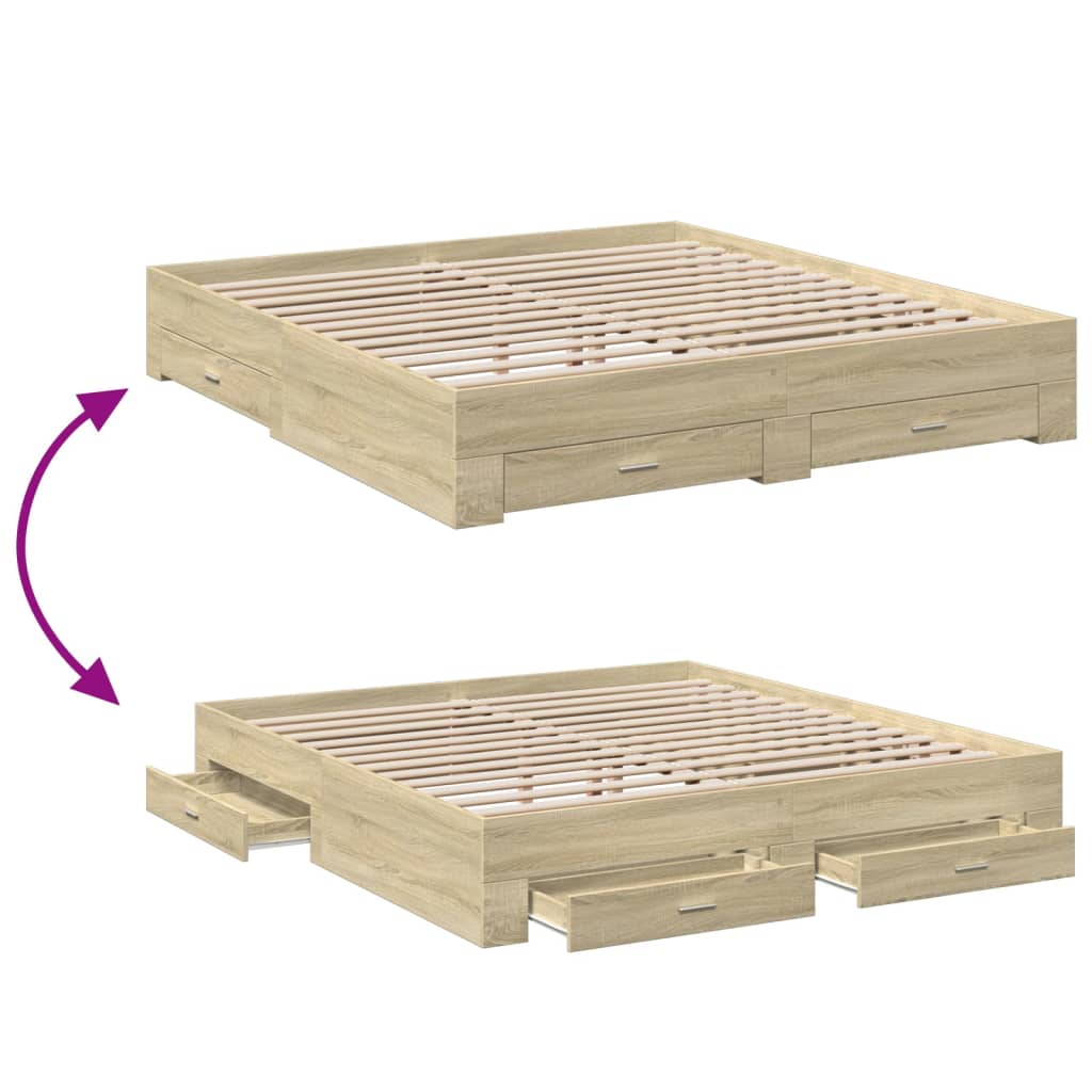 Sengeramme med skuffer sonoma eik 200x200 cm konstruert tre