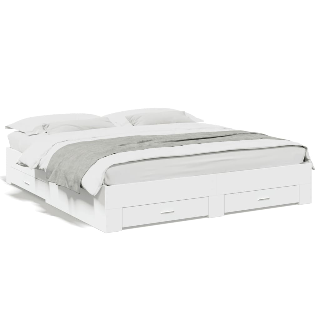 Sengeramme med skuffer hvit 180x200 cm konstruert tre