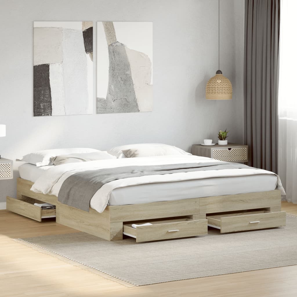 Sengeramme med skuffer sonoma eik 180x200 cm konstruert tre