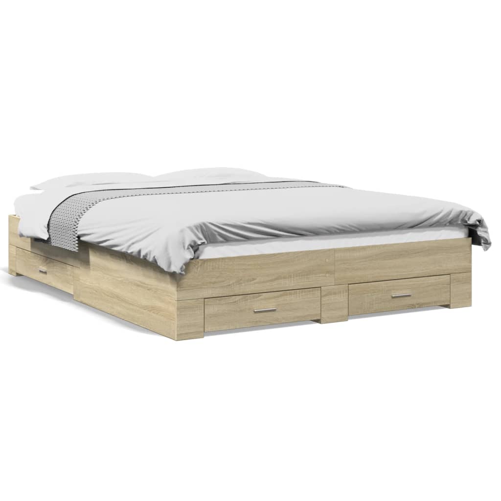 Sengeramme med skuffer sonoma eik 160x200 cm konstruert tre vidaXL