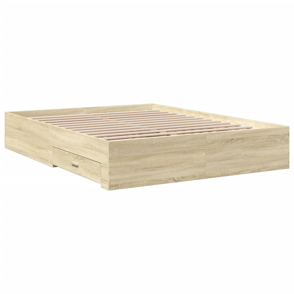 Sengeramme med skuffer sonoma eik 160x200 cm konstruert tre vidaXL
