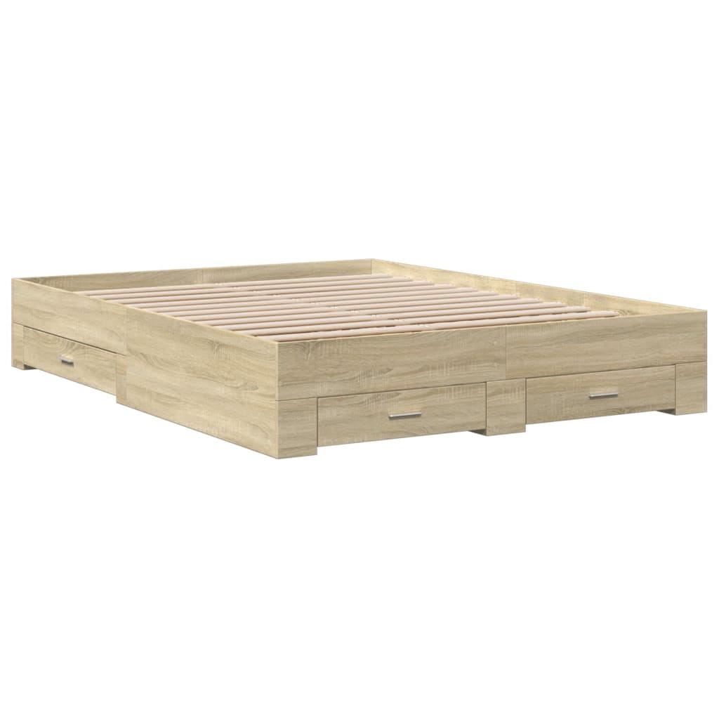 Sengeramme med skuffer sonoma eik 160x200 cm konstruert tre vidaXL