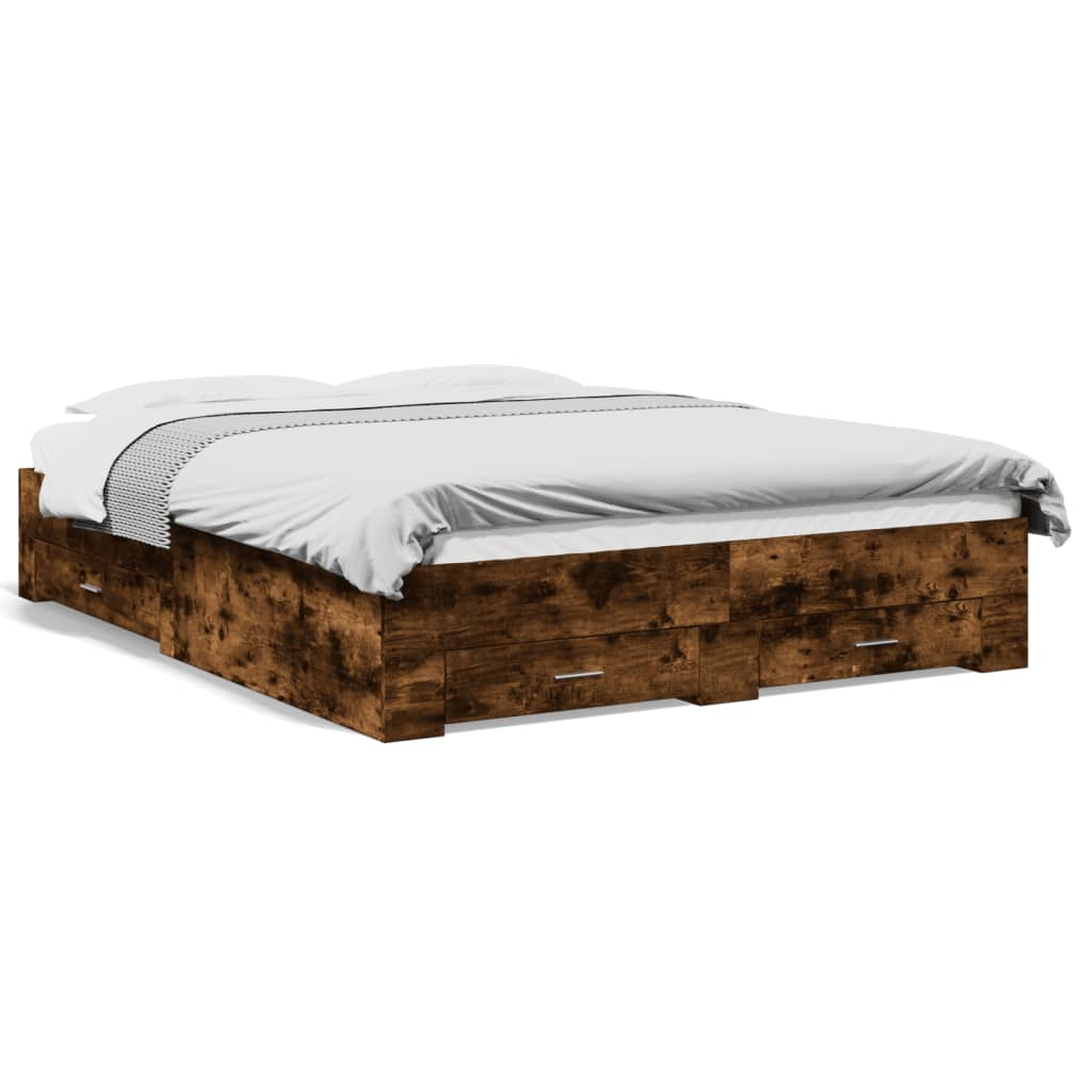 Sengeramme med skuffer røkt eik 160x200 cm konstruert tre vidaXL