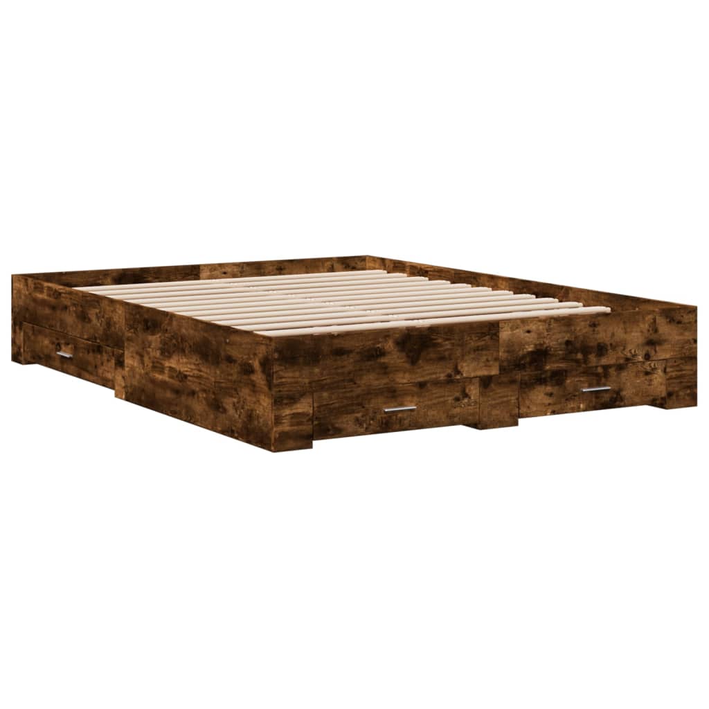 Sengeramme med skuffer røkt eik 160x200 cm konstruert tre vidaXL