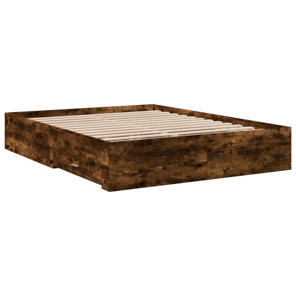 Sengeramme med skuffer røkt eik 160x200 cm konstruert tre vidaXL