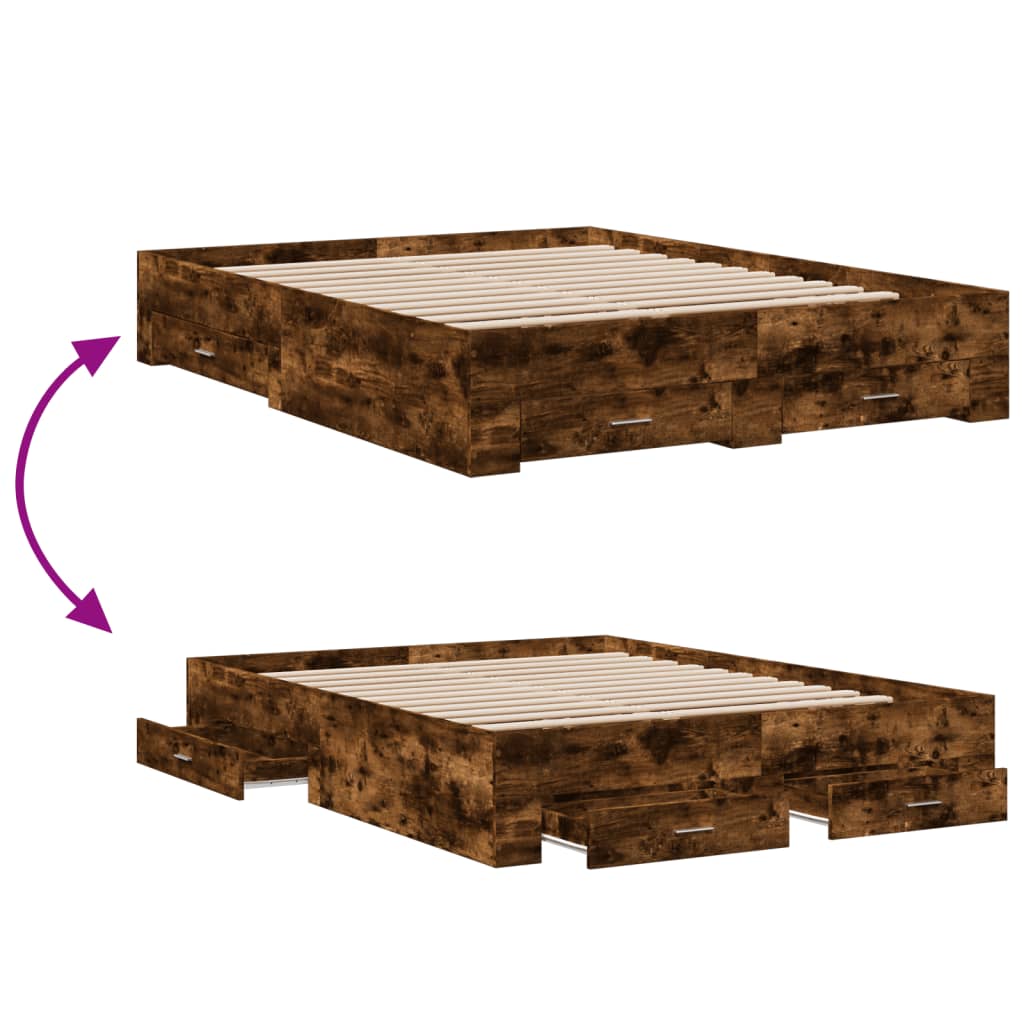 Sengeramme med skuffer røkt eik 160x200 cm konstruert tre vidaXL