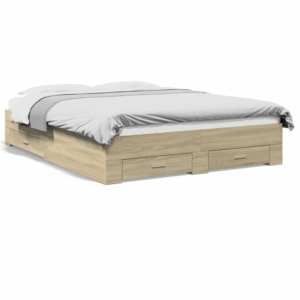 Sengeramme med skuffer sonoma eik 150x200 cm konstruert tre