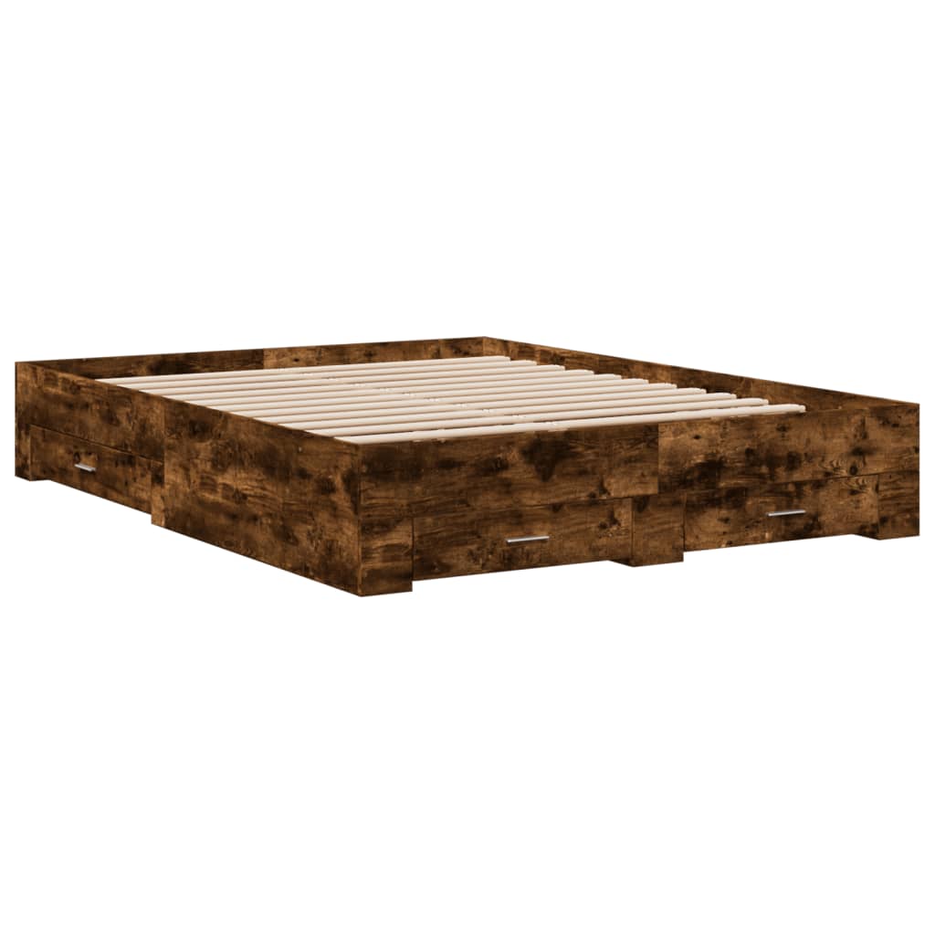 Sengeramme med skuffer røkt eik 150x200 cm konstruert tre