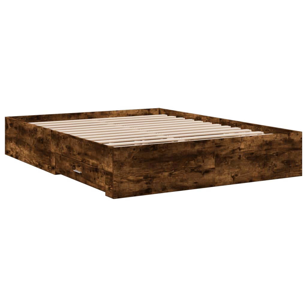 Sengeramme med skuffer røkt eik 150x200 cm konstruert tre