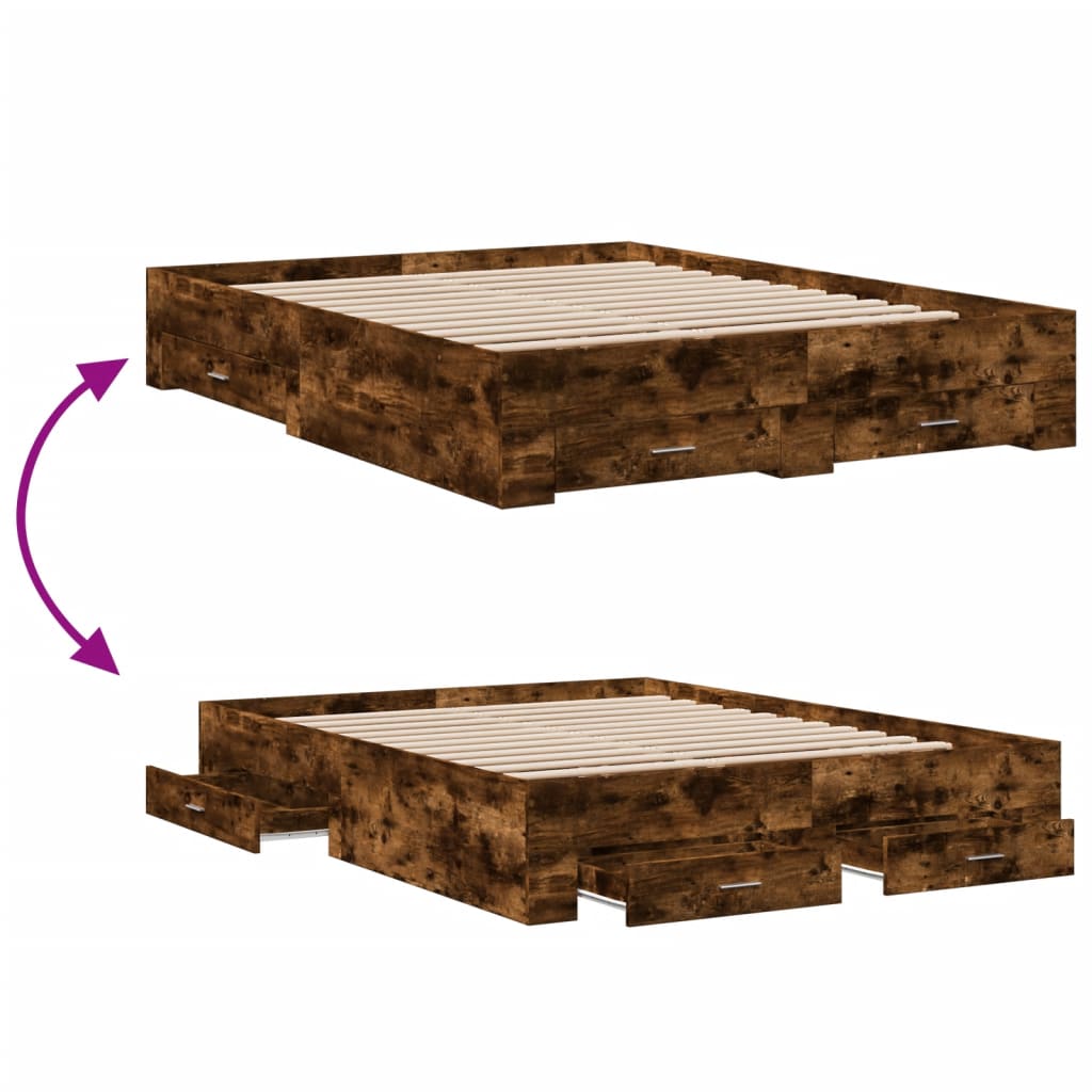 Sengeramme med skuffer røkt eik 150x200 cm konstruert tre