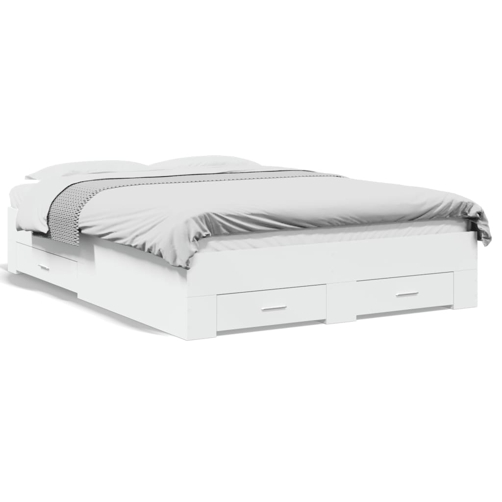 Sengeramme med skuffer hvit 140x190 cm konstruert tre