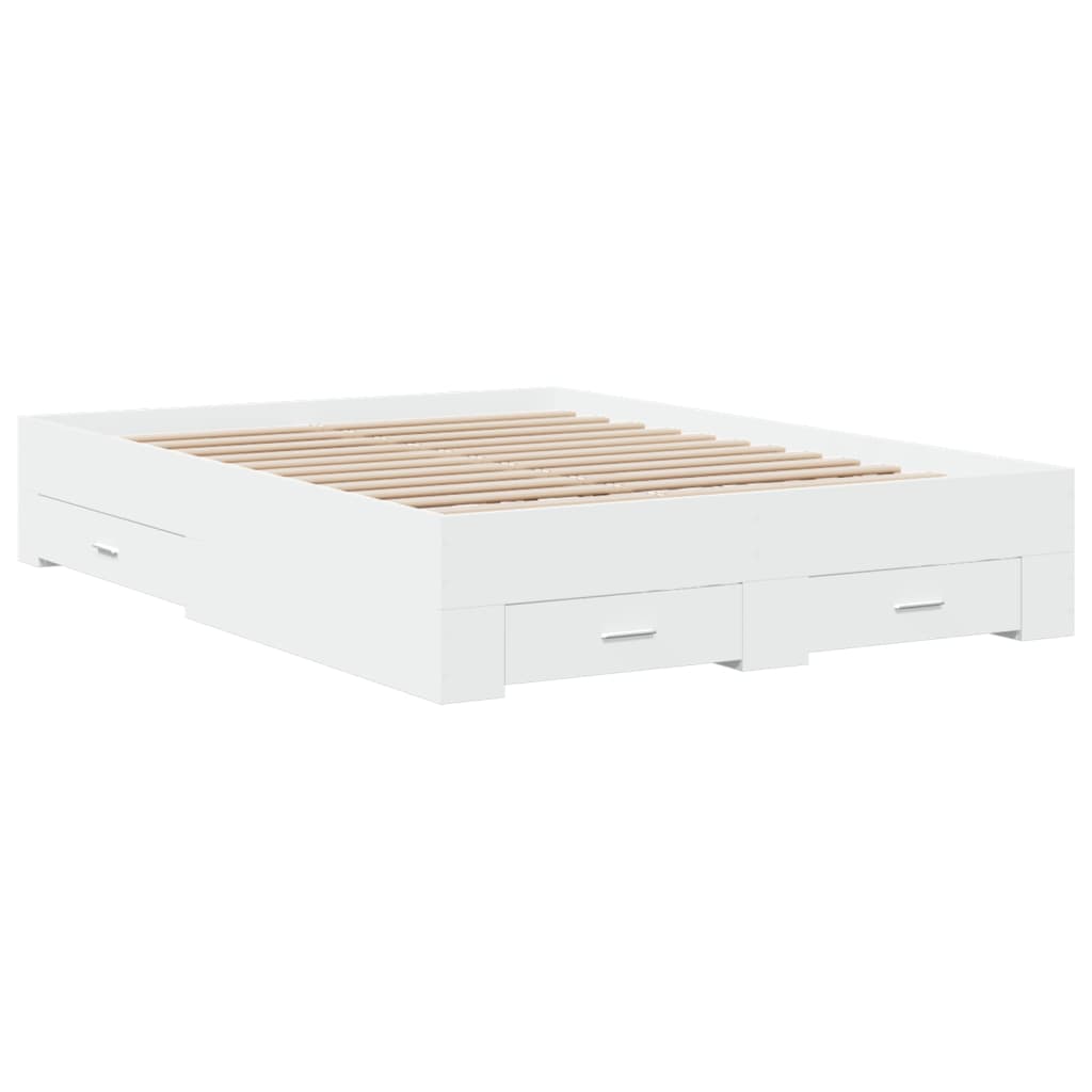 Sengeramme med skuffer hvit 140x190 cm konstruert tre
