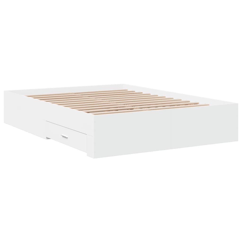 Sengeramme med skuffer hvit 140x190 cm konstruert tre