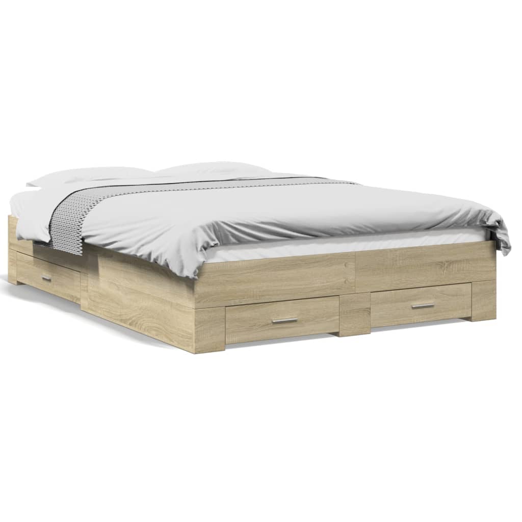 Sengeramme med skuffer sonoma eik 140x190 cm konstruert tre