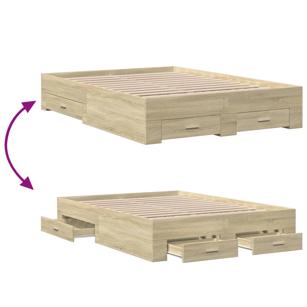 Sengeramme med skuffer sonoma eik 140x190 cm konstruert tre