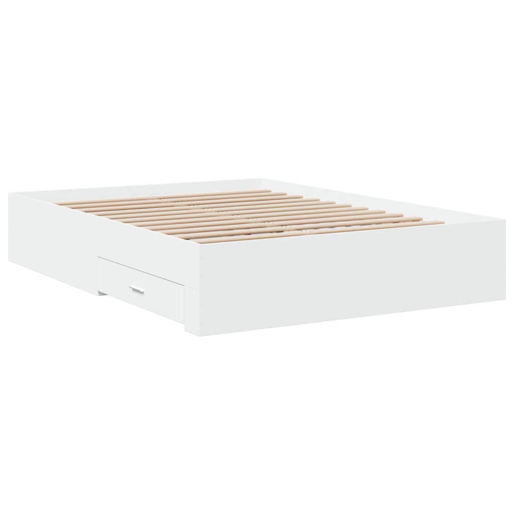 Sengeramme med skuffer hvit 135x190 cm konstruert tre vidaXL