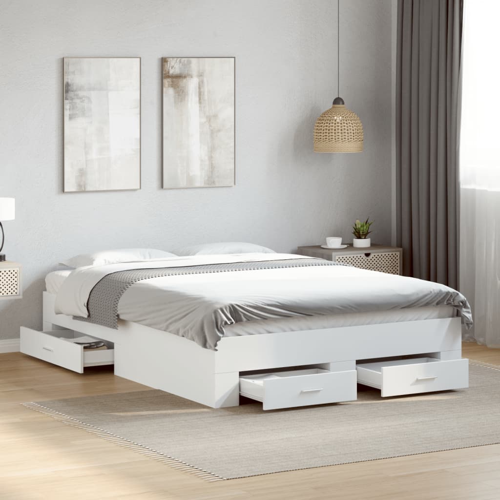 Sengeramme med skuffer hvit 135x190 cm konstruert tre vidaXL