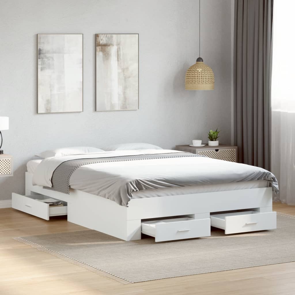 Sengeramme med skuffer hvit 120x190 cm konstruert tre vidaXL