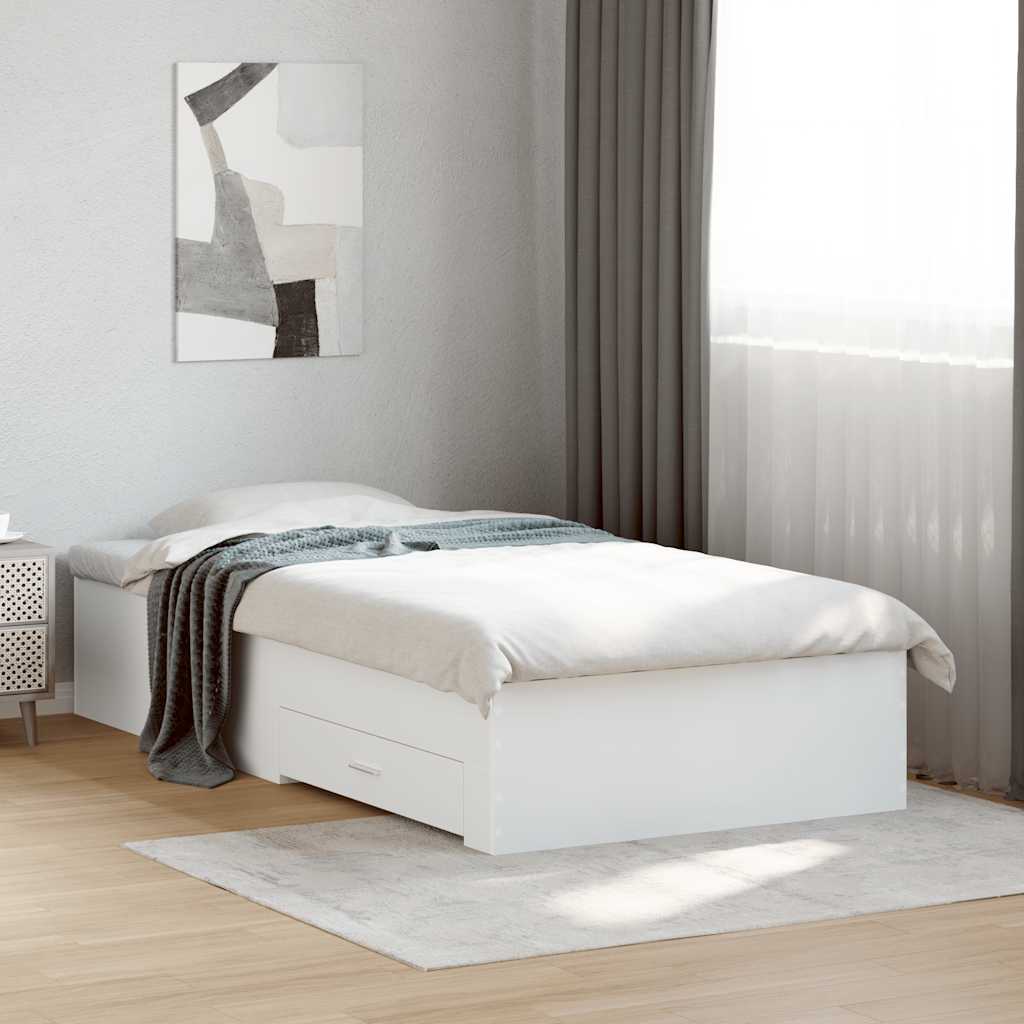 Sengeramme med skuffer hvit 100x200 cm konstruert tre vidaXL