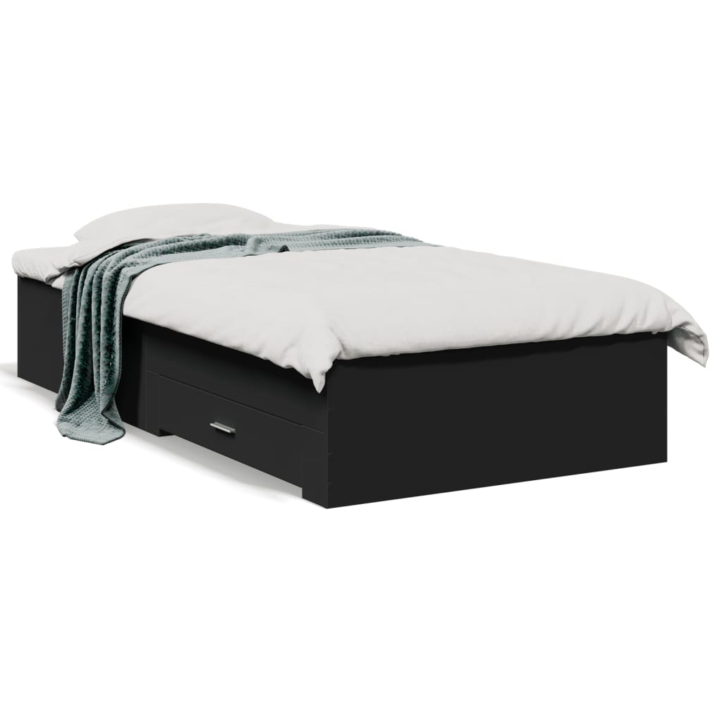 Sengeramme med skuffer svart 90x200 cm konstruert tre