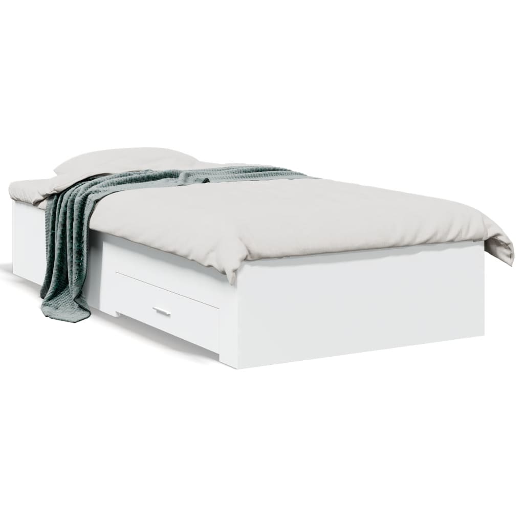 Sengeramme med skuffer hvit 90x190 cm konstruert tre