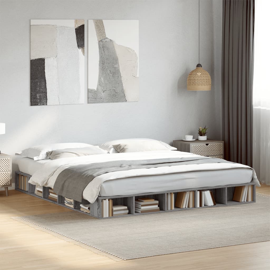 Sengeramme grå sonoma 200x200 cm konstruert tre