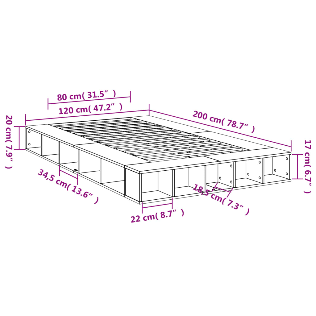 Sengeramme sonoma eik 120x200 cm konstruert tre