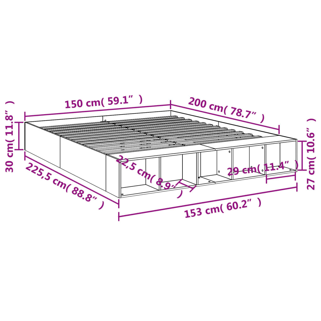 Sengeramme svart 150x200 cm konstruert tre