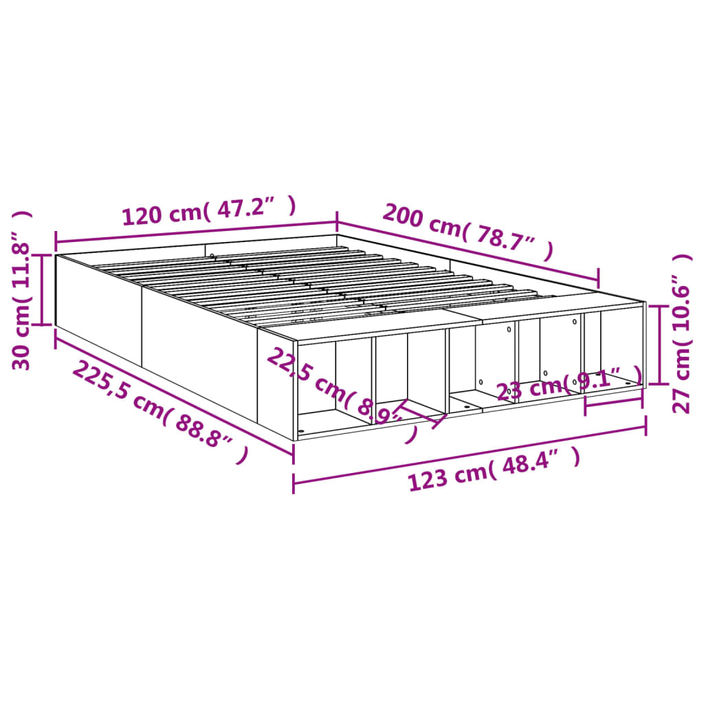 Sengeramme sonoma eik 120x200 cm konstruert tre