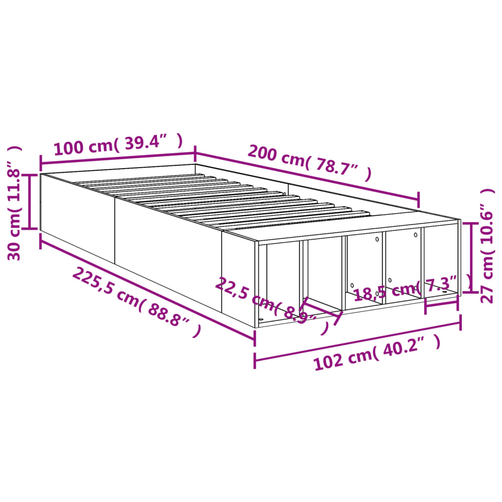 Sengeramme svart 100x200 cm konstruert tre