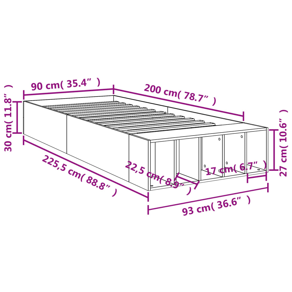 Sengeramme brun eik 90x200 cm konstruert tre