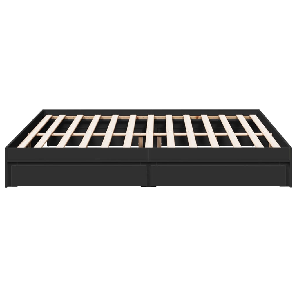Sengeramme med skuffer svart 200x200 cm konstruert tre