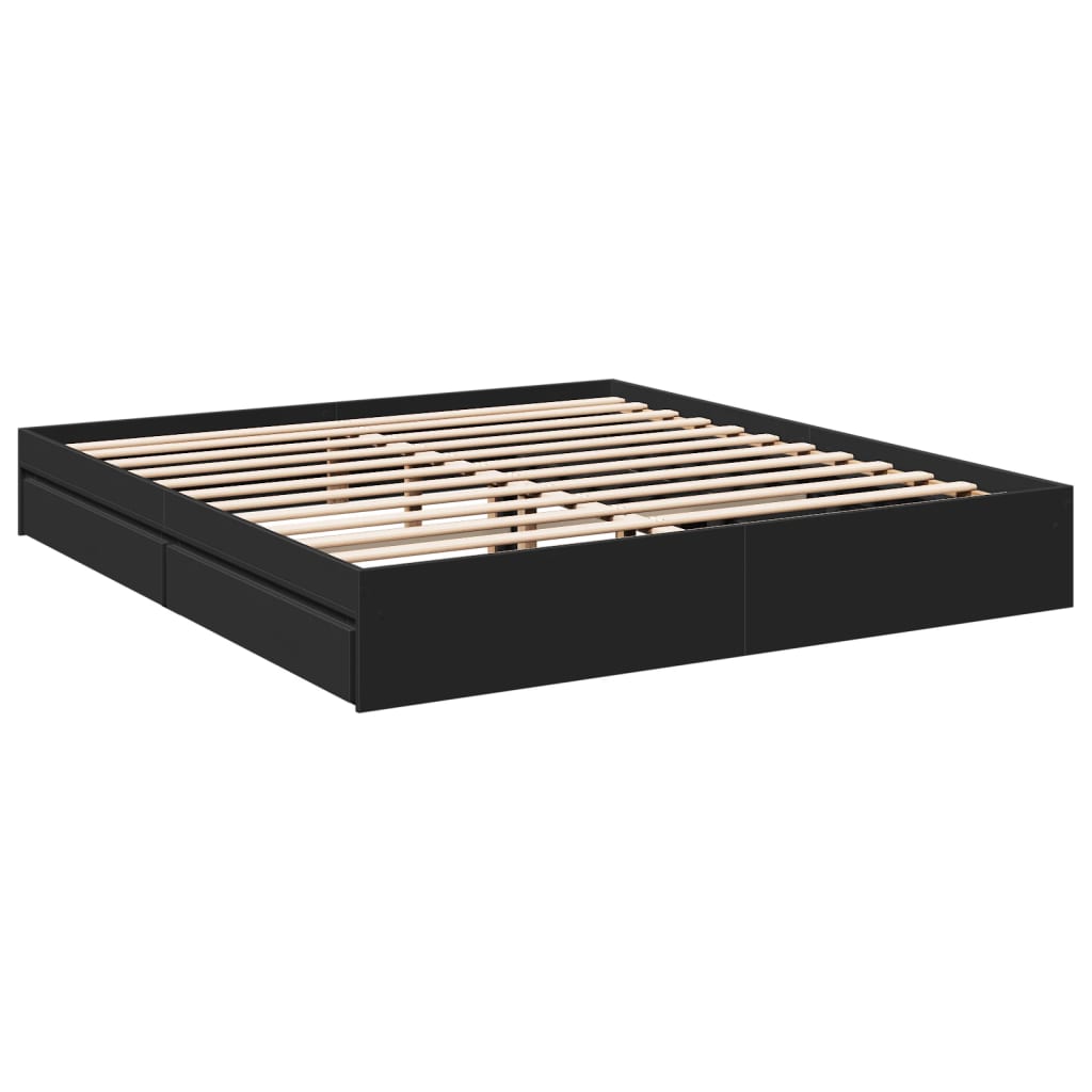 Sengeramme med skuffer svart 200x200 cm konstruert tre